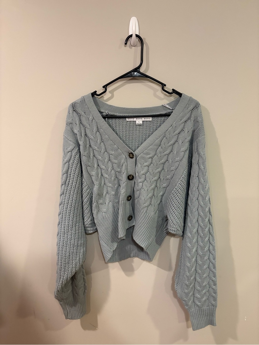 HYFVE Cable Knit Cropped Cardigan - Sage Green